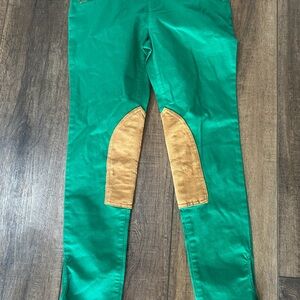 Lauren Ralph Lauren Green Pants Size 14 Knee Patches Suede Equestrian Preppy